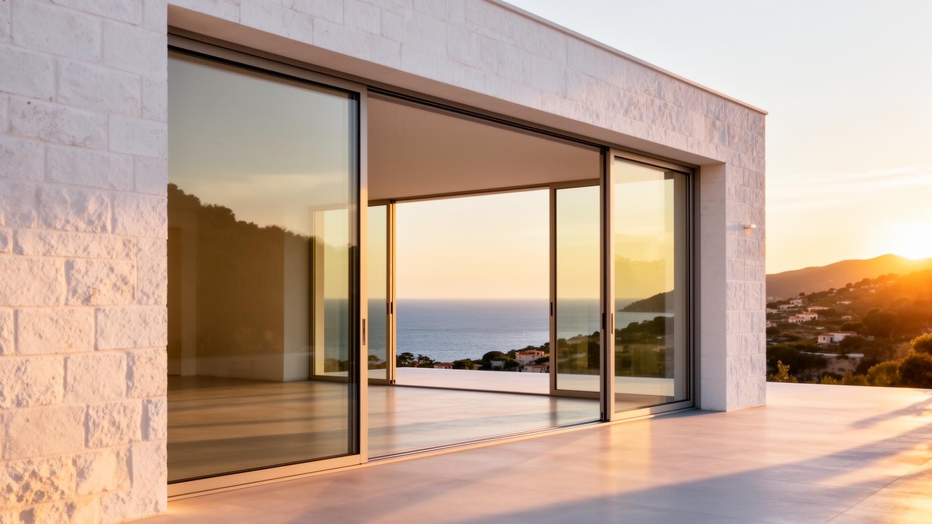 Villa corse avec baies vitrées minimalistes face à la mer
